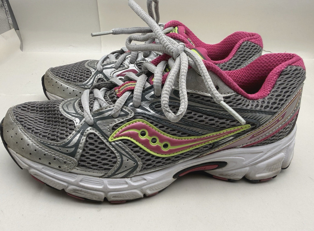 Saucony Women's Cohesion 6 Running Shoes Sneakers Size 7 Gray Pink Neon *USED...